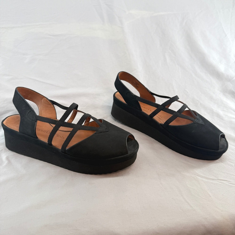 L'Amour Des Pieds Adelais Black Leather Platform Peep Toe Sandals Womens 7.5M - Picture 3 of 8